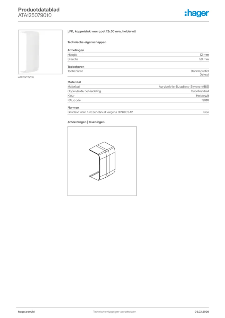 Afbeelding Hager Productdatablad ATA125079010 | Hager Nederland
