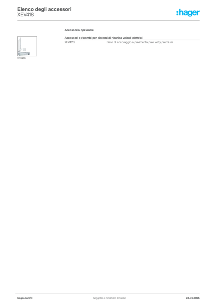 Immagine Hager Scheda tecnica del prodotto XEV418 | Hager Italia