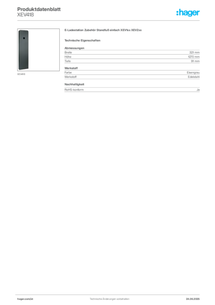 Bild Hager Produktdatenblatt XEV418 | Hager Deutschland