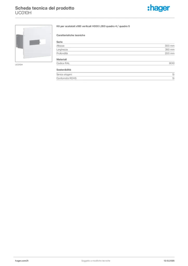 Immagine Hager Scheda tecnica del prodotto UC010H | Hager Italia