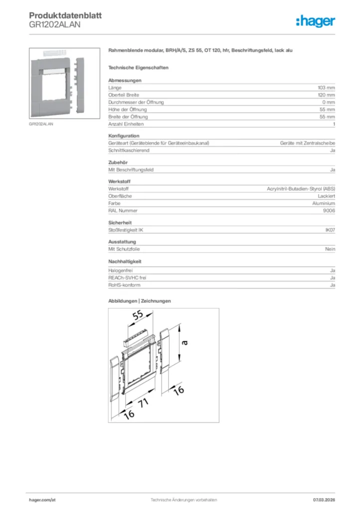 Bild Hager Produktdatenblatt GR1202ALAN | Hager Deutschland