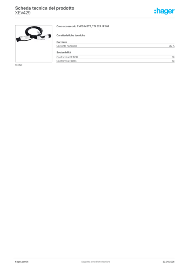 Immagine Hager Scheda tecnica del prodotto XEV429 | Hager Italia