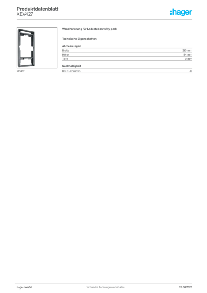 Bild Hager Produktdatenblatt XEV427 | Hager Deutschland