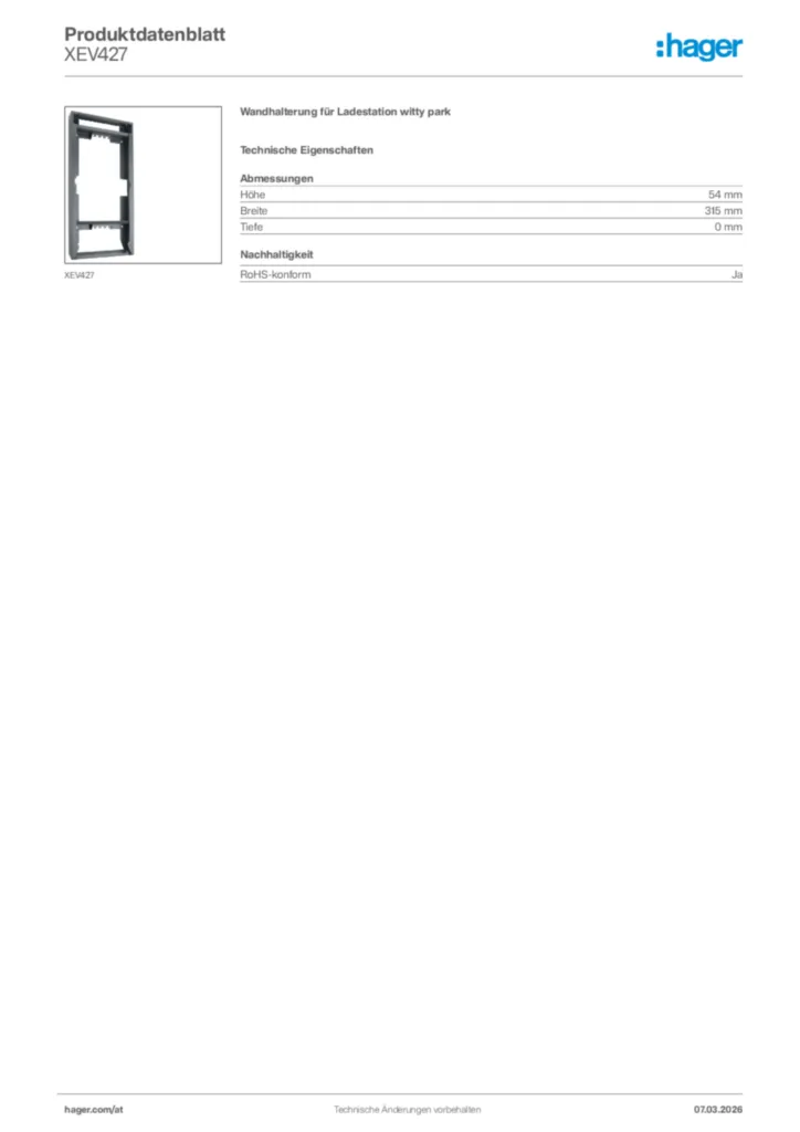 Bild Hager Produktdatenblatt XEV427 | Hager Deutschland