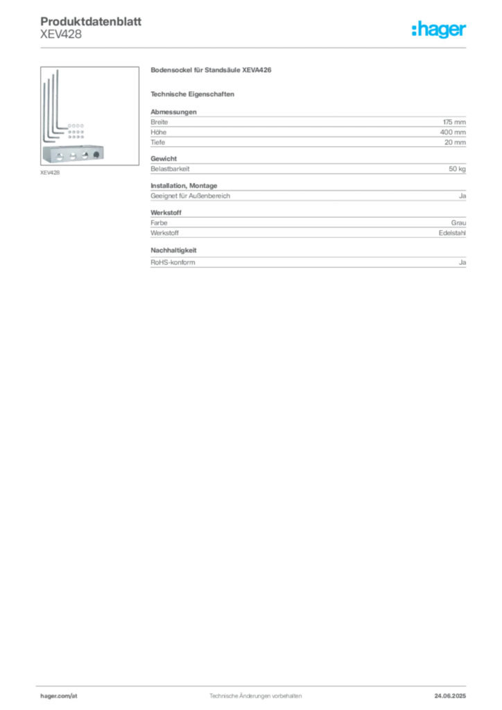 Bild Hager Produktdatenblatt XEV428 | Hager Deutschland