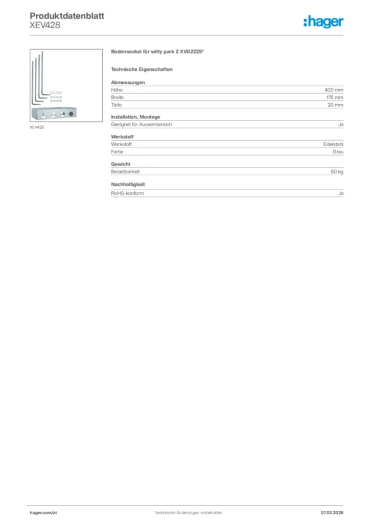 Bild Hager Produktdatenblatt XEV428 | Hager Deutschland