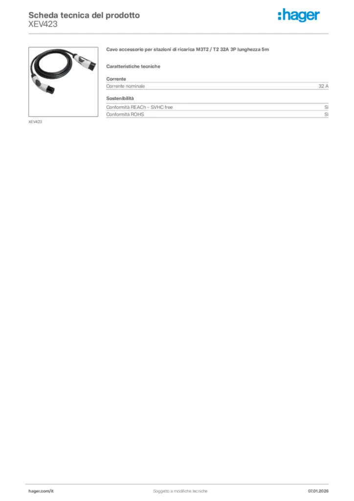 Immagine Hager Scheda tecnica del prodotto XEV423 | Hager Italia