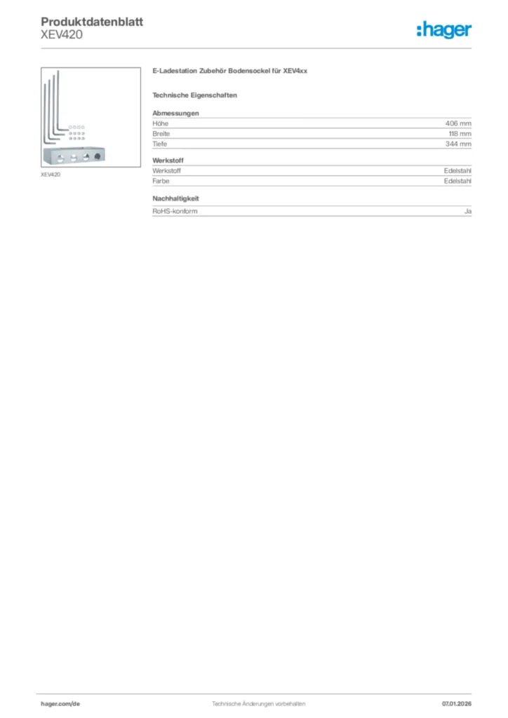Bild Hager Produktdatenblatt XEV420 | Hager Deutschland