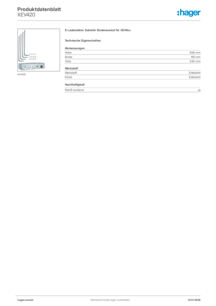 Bild Hager Produktdatenblatt XEV420 | Hager Deutschland