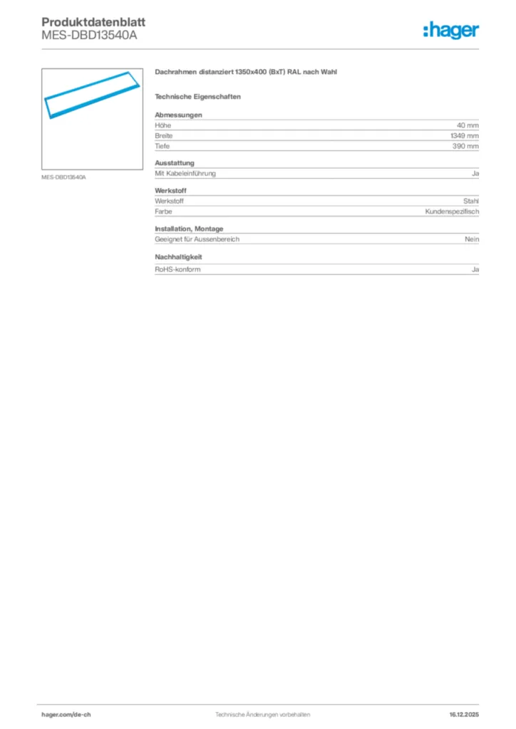 Bild Hager Produktdatenblatt MES-DBD13540A | Hager Schweiz