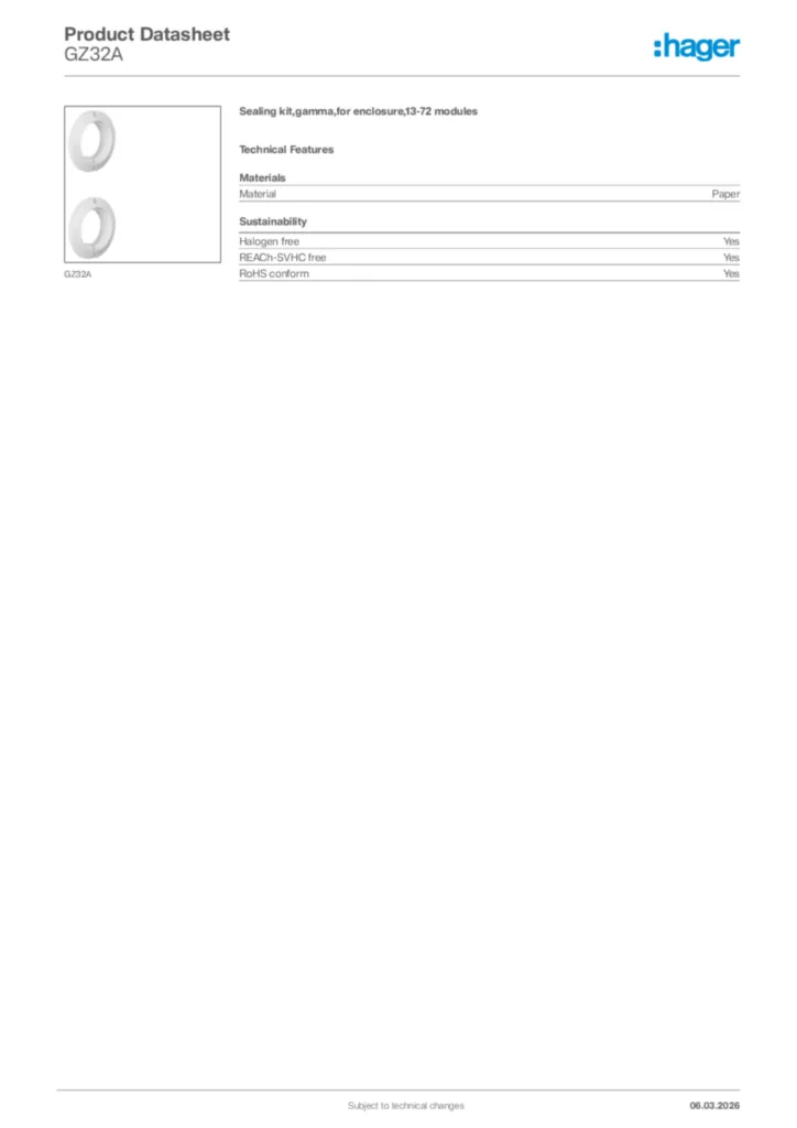Image Hager Product data sheet GZ32A  | Hager Africa