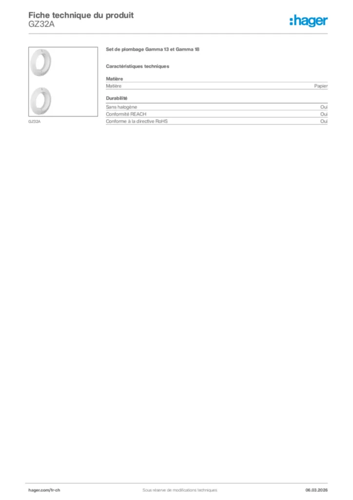 Image Hager Fiche technique du produit GZ32A | Hager Suisse