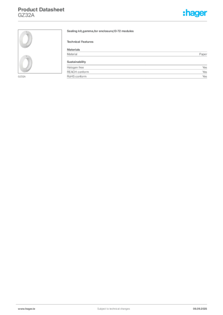Image Hager Product data sheet GZ32A  | Hager