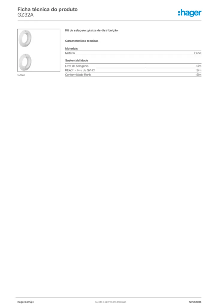 Imagem Hager Ficha técnica do produto GZ32A | Hager Portugal