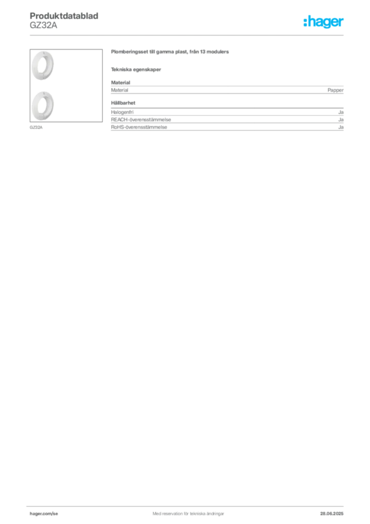 Bild Hager Produktdatablad GZ32A | Hager Sverige