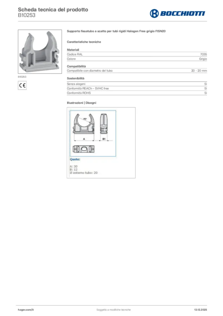 Immagine Bocchiotti Scheda tecnica del prodotto B10253 | Hager Italia