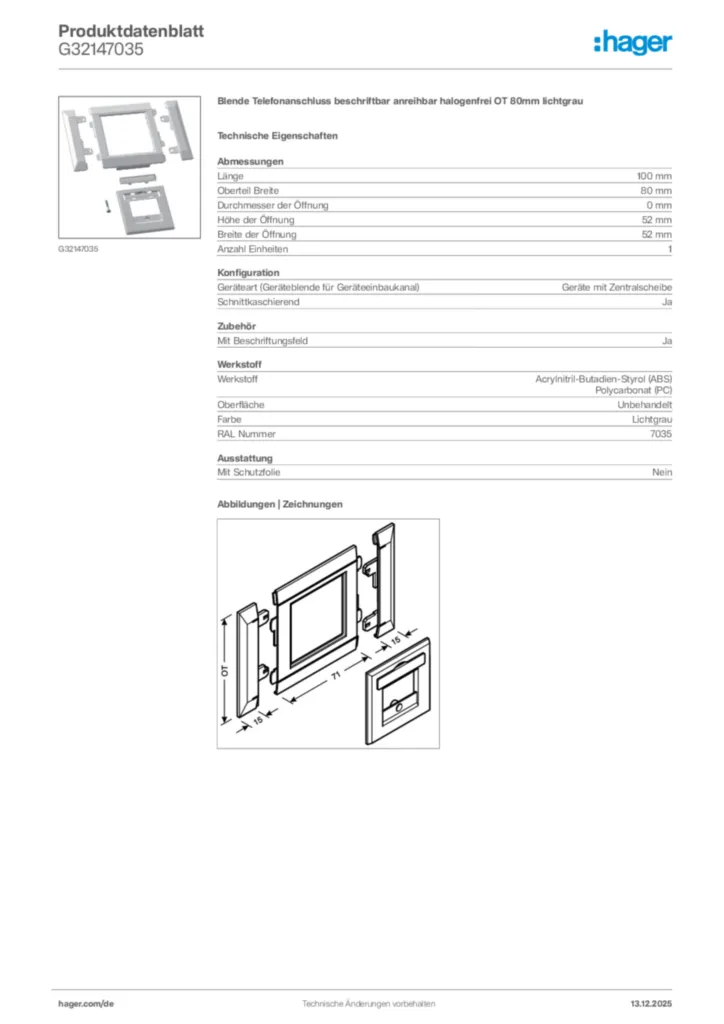 Bild Hager Produktdatenblatt G32147035 | Hager Deutschland