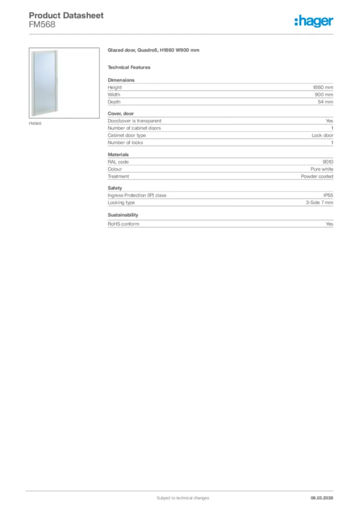 Image Hager Product data sheet FM568  | Hager Africa