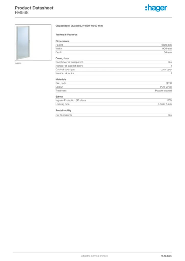 Image Hager Product data sheet FM568  | Hager Africa