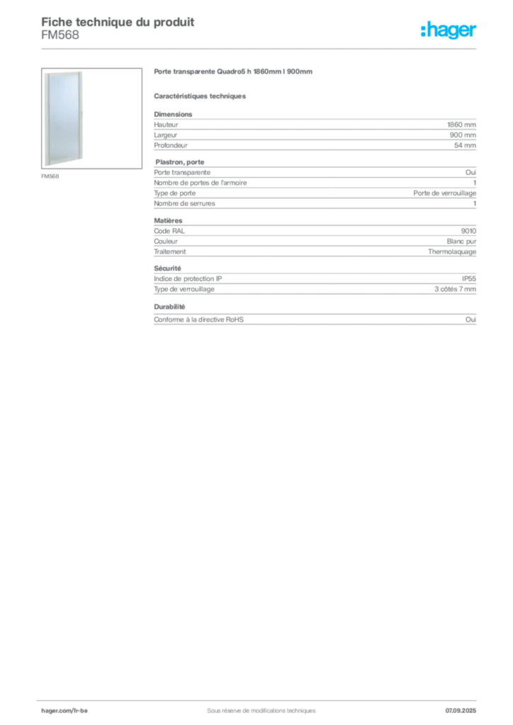 Image Hager Fiche technique du produit FM568 | Hager Belgique