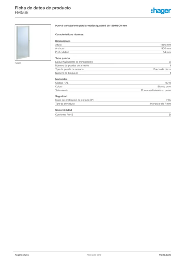 Imagen Hager Ficha de datos de producto FM568 | Hager España
