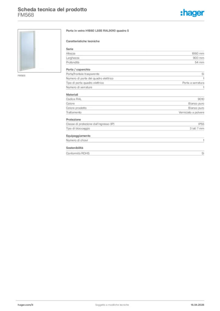 Immagine Hager Scheda tecnica del prodotto FM568 | Hager Italia
