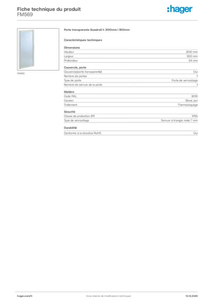 Image Hager Fiche technique du produit FM569 | Hager France