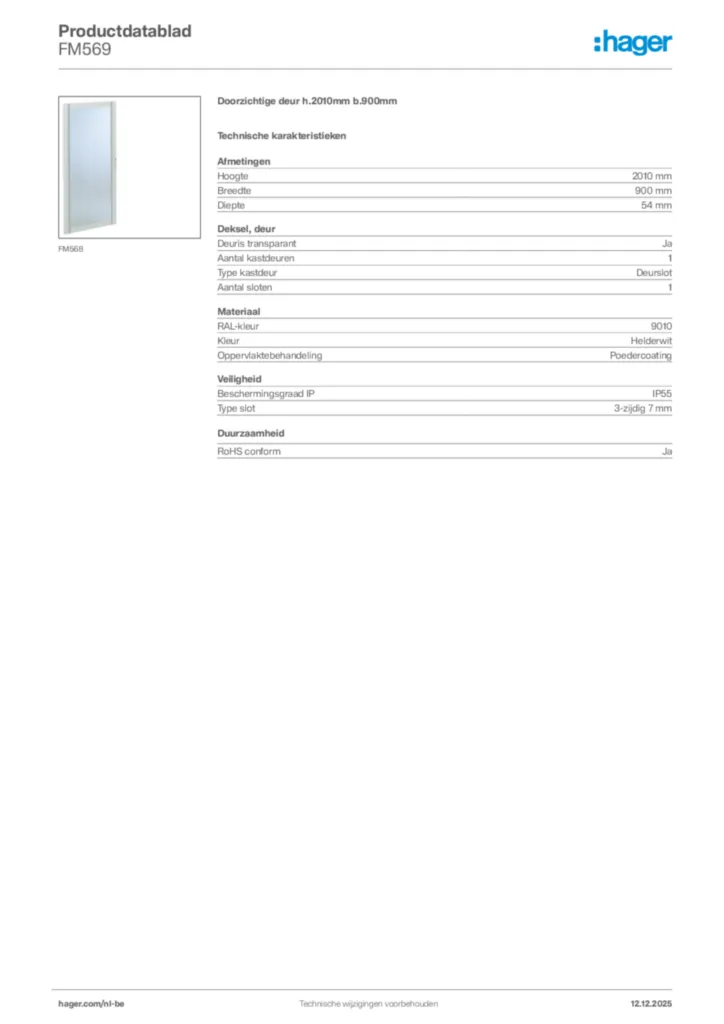 Afbeelding Hager Productdatablad FM569 | Hager Belgium