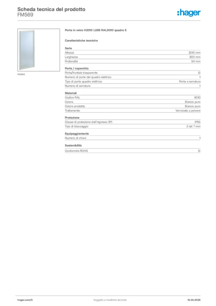 Immagine Hager Scheda tecnica del prodotto FM569 | Hager Italia
