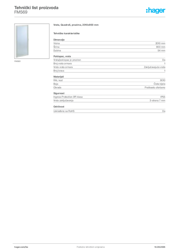 Slika Hager Product data sheet FM569  | Hager