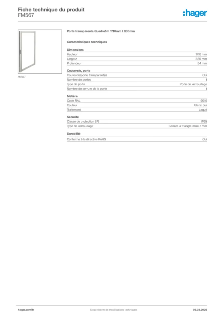 Image Hager Fiche technique du produit FM567 | Hager France