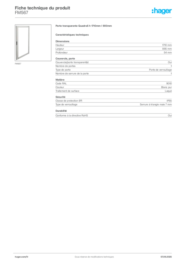 Image Hager Fiche technique du produit FM567 | Hager France
