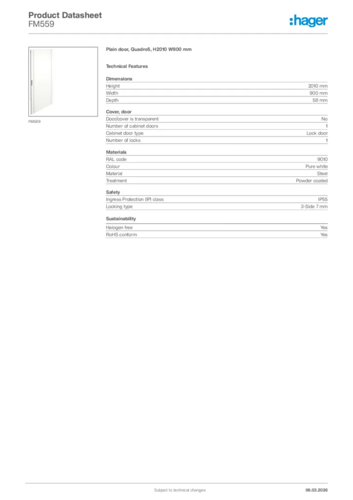 Image Hager Product data sheet FM559  | Hager Africa