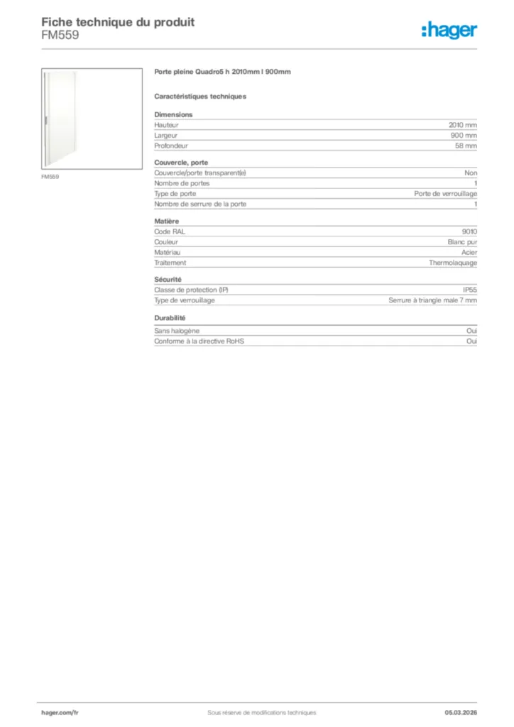 Image Hager Fiche technique du produit FM559 | Hager France