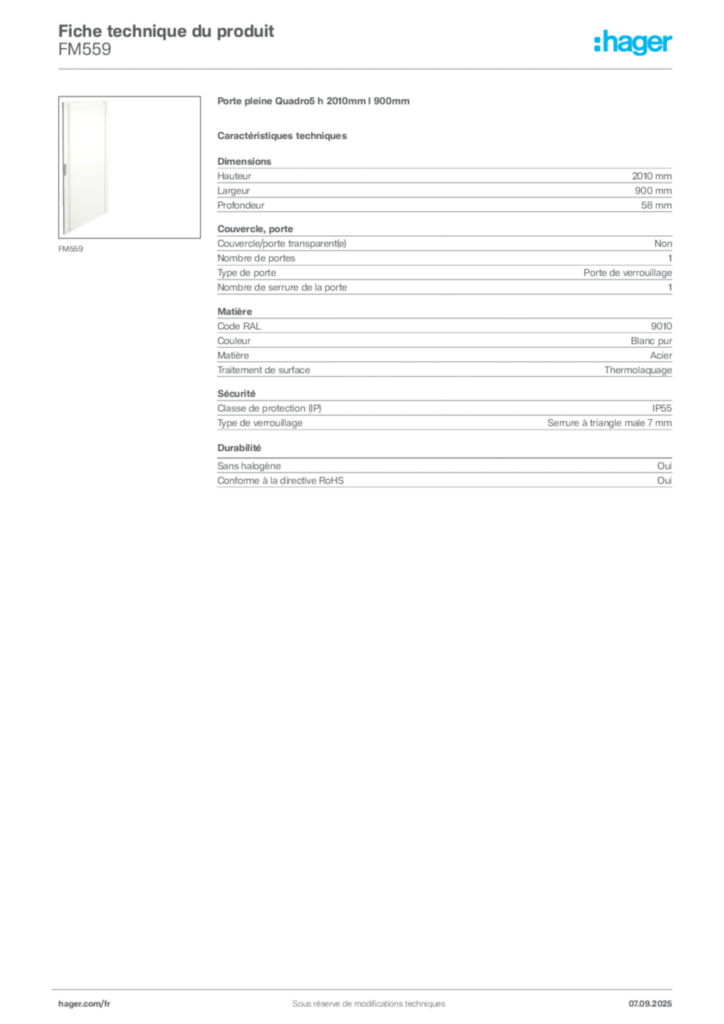 Image Hager Fiche technique du produit FM559 | Hager France