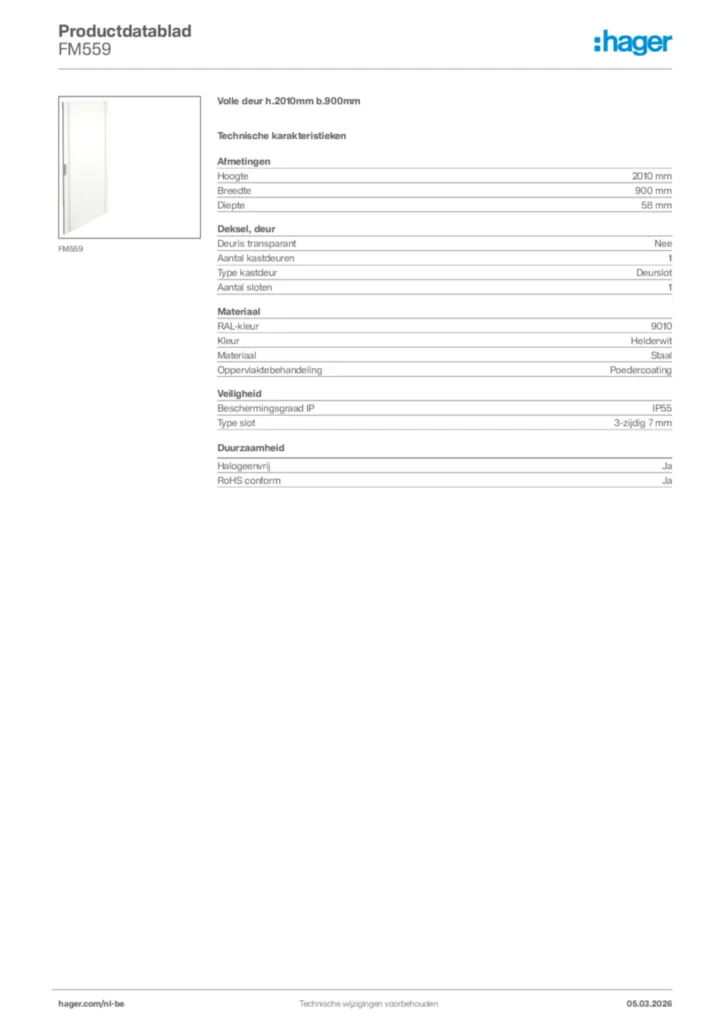 Afbeelding Hager Productdatablad FM559 | Hager Belgium