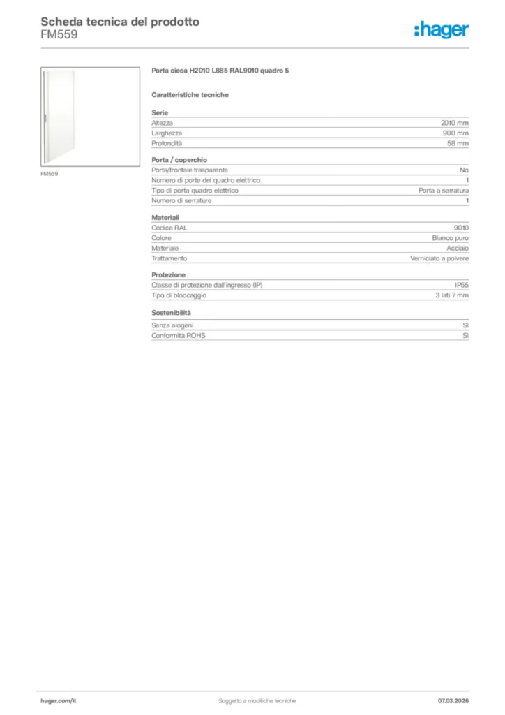Immagine Hager Scheda tecnica del prodotto FM559 | Hager Italia