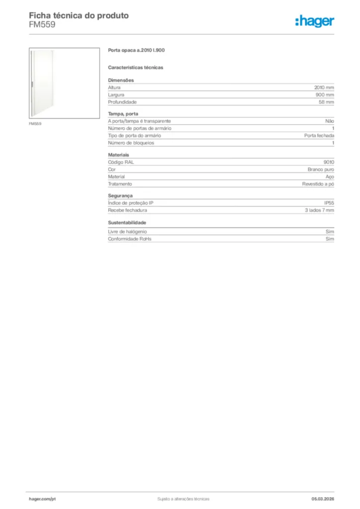 Imagem Hager Ficha técnica do produto FM559 | Hager Portugal