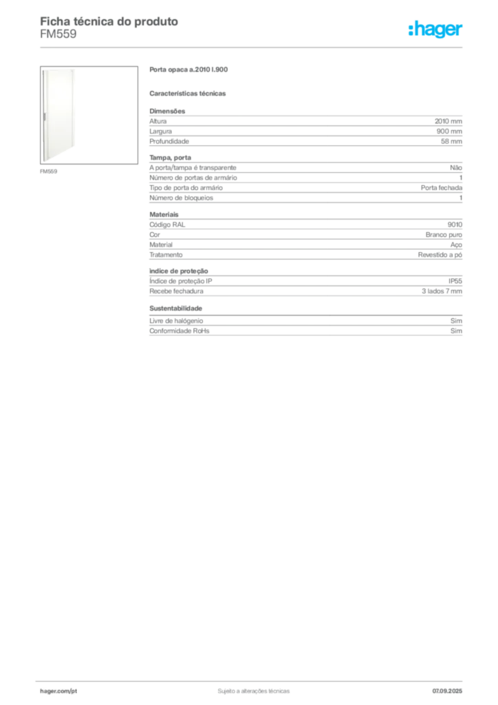 Imagem Hager Ficha técnica do produto FM559 | Hager Portugal