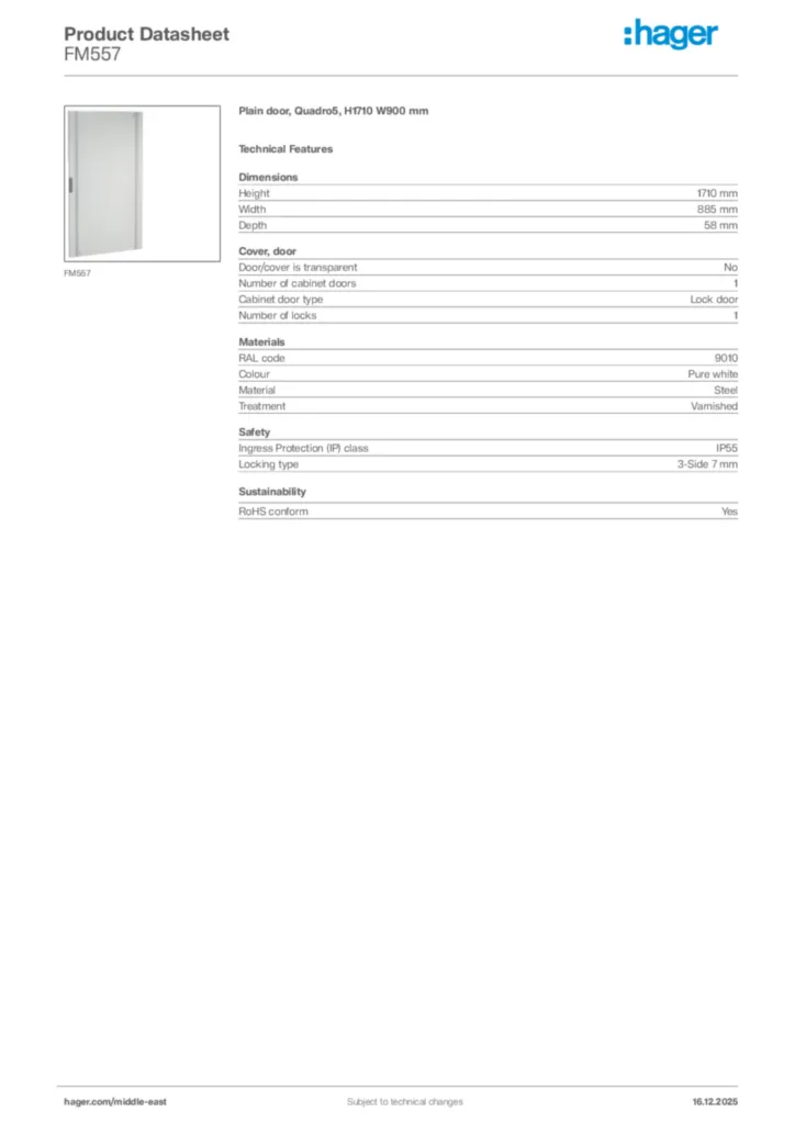 Image Hager Product data sheet FM557  | Hager