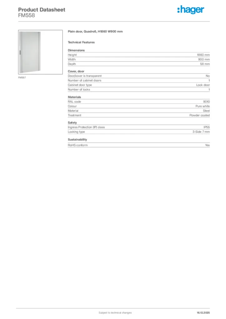 Image Hager Product data sheet FM558  | Hager Africa