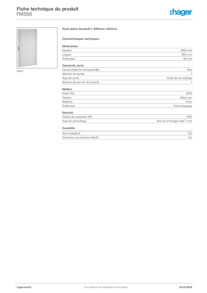 Image Hager Fiche technique du produit FM558 | Hager France