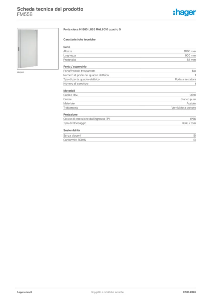 Immagine Hager Scheda tecnica del prodotto FM558 | Hager Italia