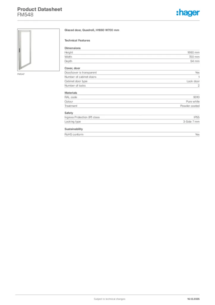 Image Hager Product data sheet FM548  | Hager Africa