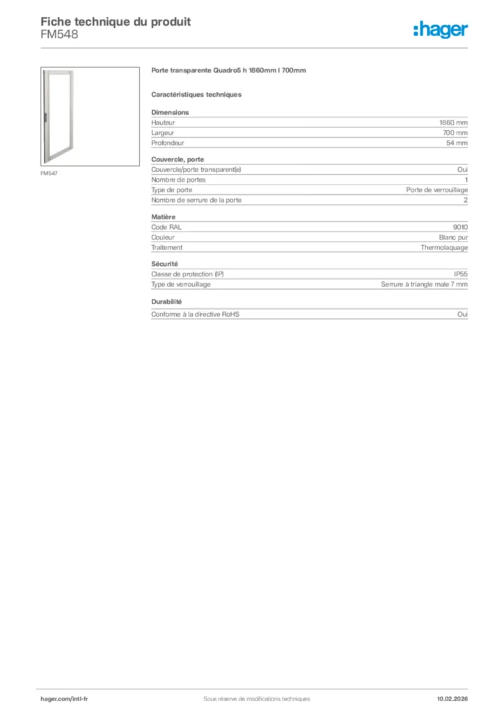 Image Hager Fiche technique du produit FM548 | Hager Afrique