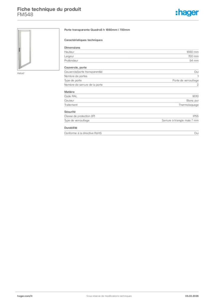 Image Hager Fiche technique du produit FM548 | Hager France
