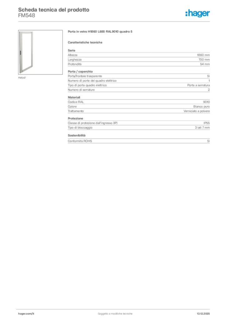 Immagine Hager Scheda tecnica del prodotto FM548 | Hager Italia