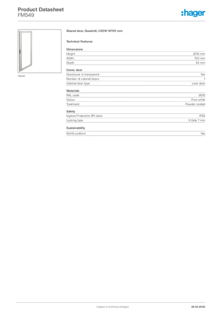Image Hager Product data sheet FM549  | Hager Africa