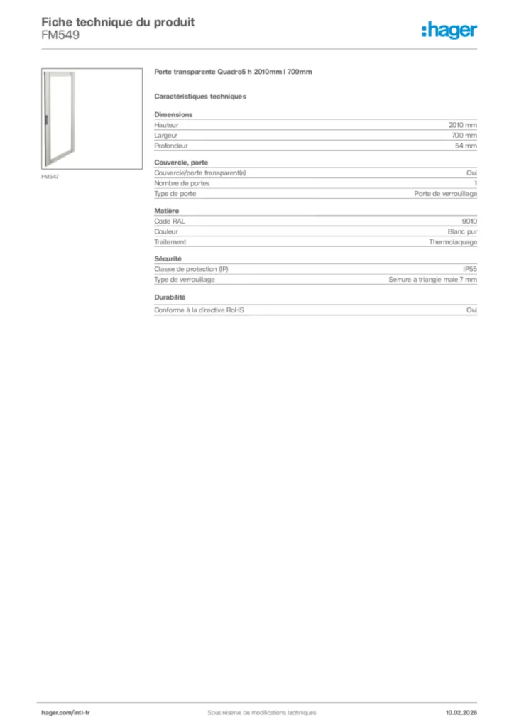 Image Hager Fiche technique du produit FM549 | Hager Afrique