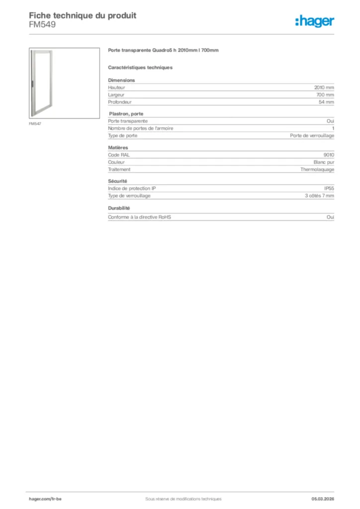 Image Hager Fiche technique du produit FM549 | Hager Belgique